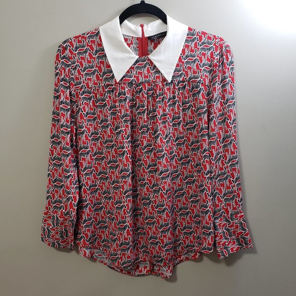 Zara 🦓❣️Red Zebra Swing Peasant Blouse - Picture 1 of 9